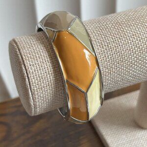 Vintage Enamel Clamper Bracelet Cuff Bangle Clamper Bracelet Orange Tan Yellow